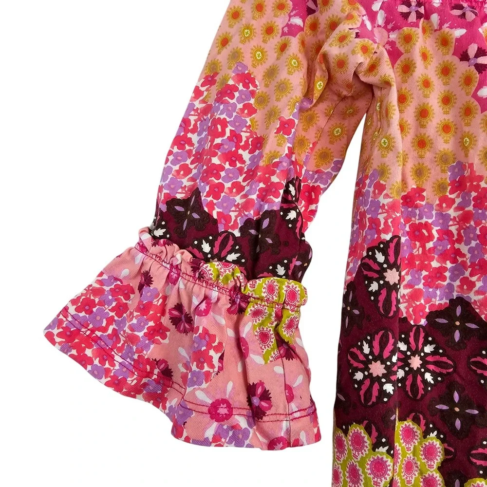 Hanna Andersson Kids Floral Print Ruffle‎ Sleeve Dress Size 6/7 Pink